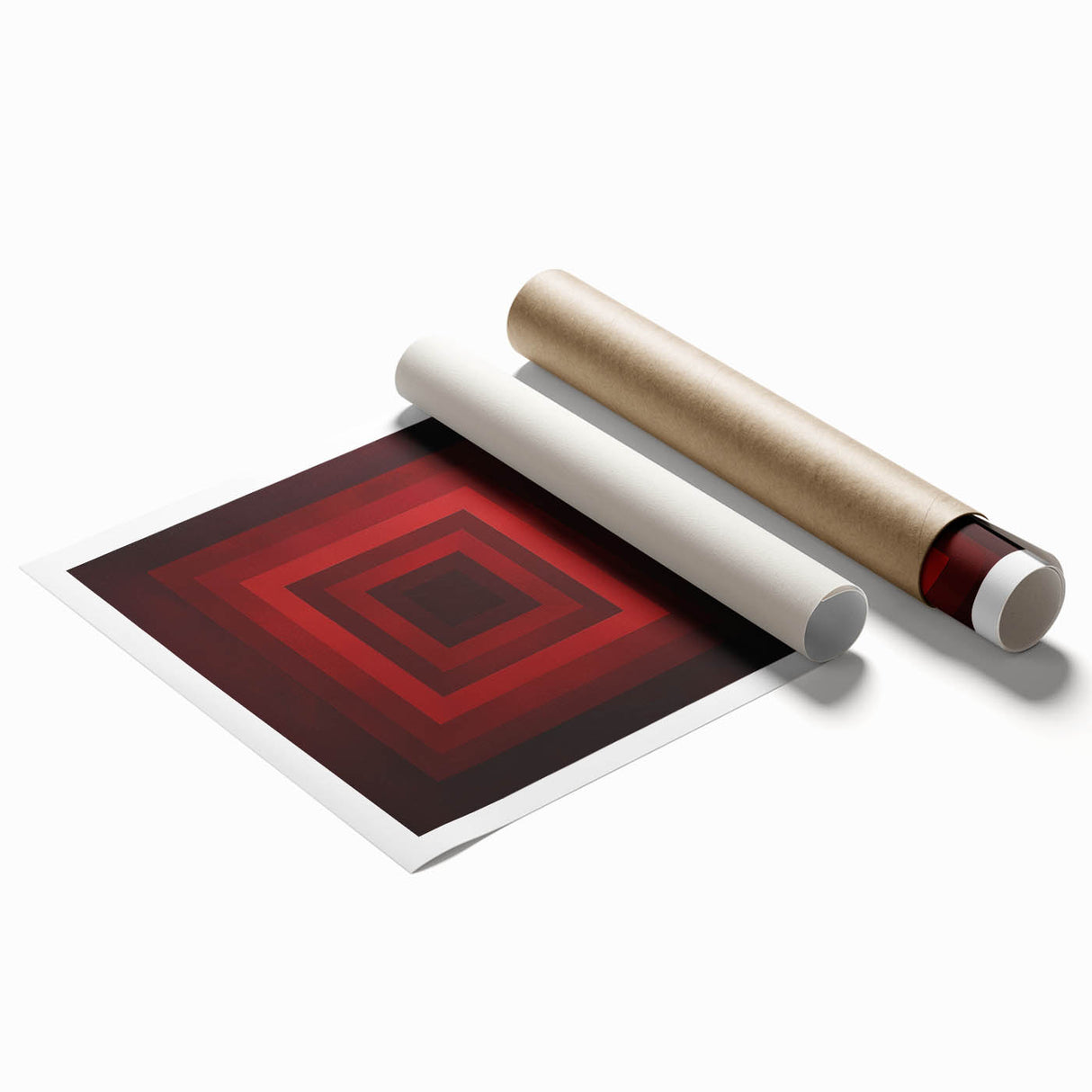 Abstract geometric rolled canvas print showcasing vibrant colors and intricate shapes, ideal for modern home decor. Packaged securely in a durable cardboard tube for safe delivery.