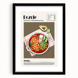 Extra large abstract art print featuring colorful, textured food dishes on a black framed canvas.