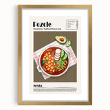 Extra large abstract art print featuring a variety of textured food dishes, in a gold frame with mat.