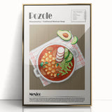 Acrylic print of mid-century modernist food dishes in gold frame, ideal for modern kitchen decor.