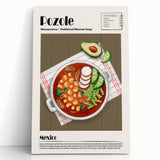 Black and white stretched canvas featuring various food dishes, ideal for kitchen wall art.