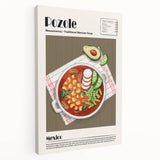 Side view of a stretched canvas featuring various illustrated food dishes in vibrant colors, ideal for kitchen wall art.