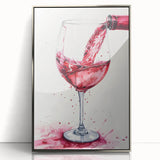 Art deco poster of food and drinks in silver acrylic frame, featuring muted pastel shades, ideal for modern kitchen decor.