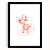 Girls Bedroom Art - Teddy Bear on Cloud Kids Room Wall Decor