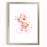 Girls Bedroom Art - Teddy Bear on Cloud Kids Room Wall Decor