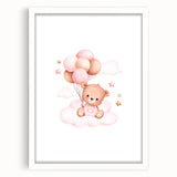 Girls Bedroom Art - Teddy Bear on Cloud Kids Room Wall Decor