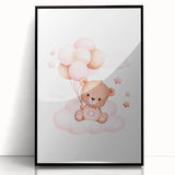 Girls Bedroom Art - Teddy Bear on Cloud Kids Room Wall Decor