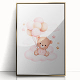 Girls Bedroom Art - Teddy Bear on Cloud Kids Room Wall Decor