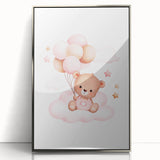 Girls Bedroom Art - Teddy Bear on Cloud Kids Room Wall Decor
