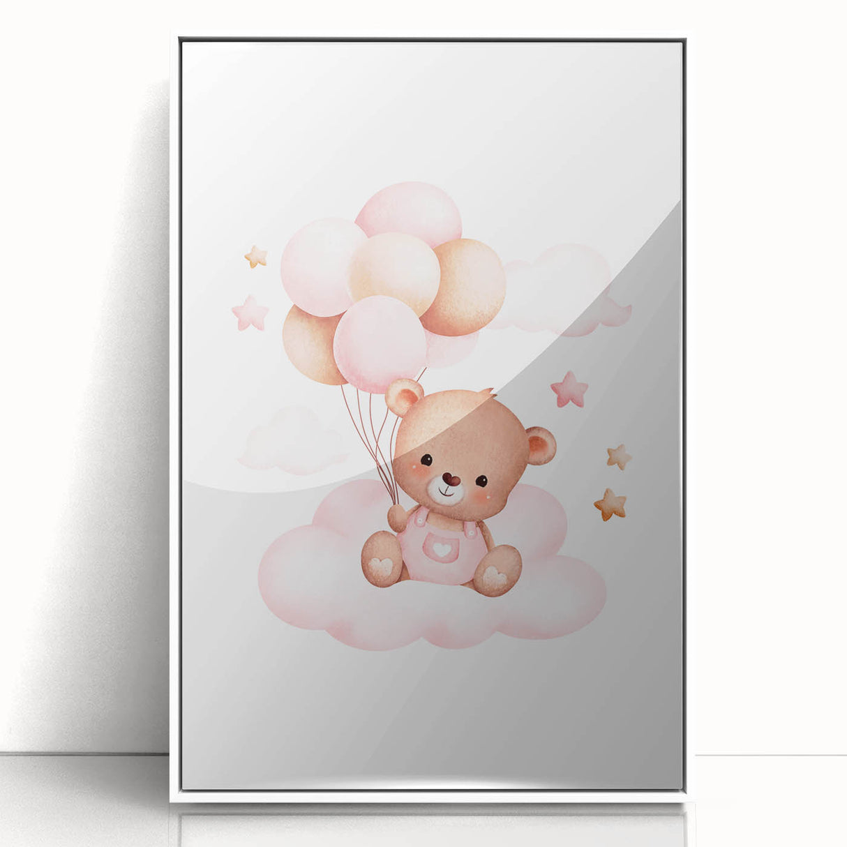 Girls Bedroom Art - Teddy Bear on Cloud Kids Room Wall Decor