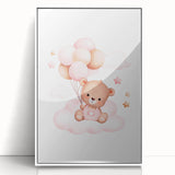Girls Bedroom Art - Teddy Bear on Cloud Kids Room Wall Decor