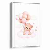 Girls Bedroom Art - Teddy Bear on Cloud Kids Room Wall Decor
