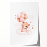 Girls Bedroom Art - Teddy Bear on Cloud Kids Room Wall Decor