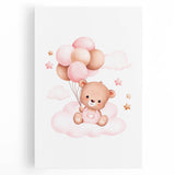 Girls Bedroom Art - Teddy Bear on Cloud Kids Room Wall Decor