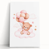 Girls Bedroom Art - Teddy Bear on Cloud Kids Room Wall Decor