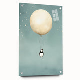 Canvas Art for Kids – Dreamy Penguin Floating with Moon Balloon