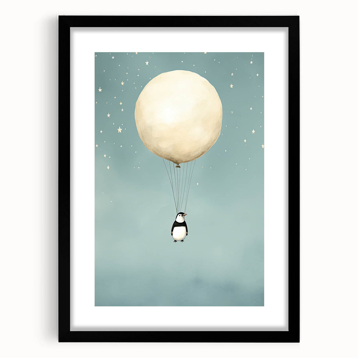 Canvas Art for Kids – Dreamy Penguin Floating with Moon Balloon