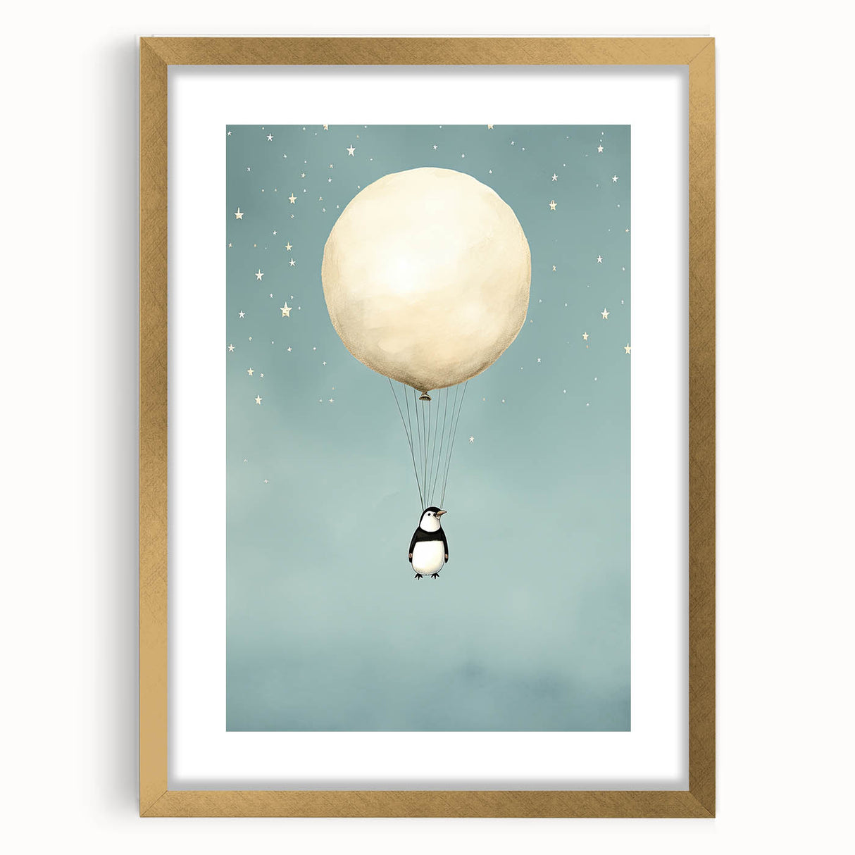 Canvas Art for Kids – Dreamy Penguin Floating with Moon Balloon