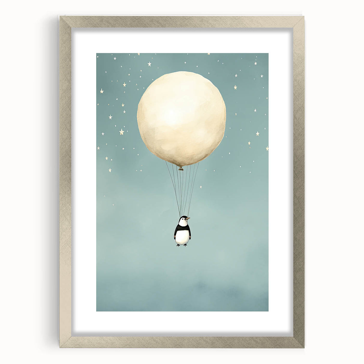 Canvas Art for Kids – Dreamy Penguin Floating with Moon Balloon