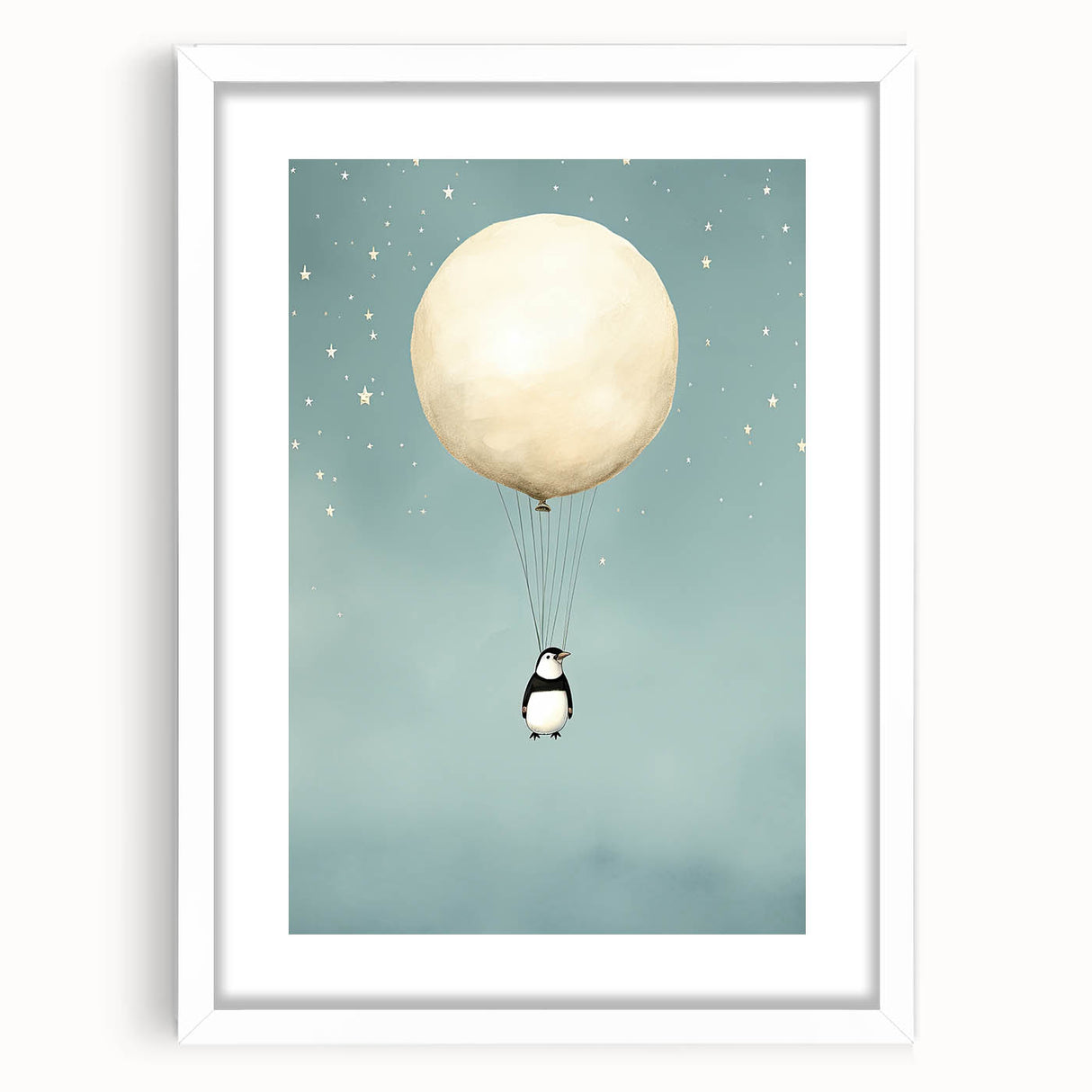 Canvas Art for Kids – Dreamy Penguin Floating with Moon Balloon