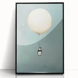 Canvas Art for Kids – Dreamy Penguin Floating with Moon Balloon