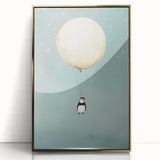 Canvas Art for Kids – Dreamy Penguin Floating with Moon Balloon
