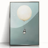 Canvas Art for Kids – Dreamy Penguin Floating with Moon Balloon