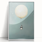 Canvas Art for Kids – Dreamy Penguin Floating with Moon Balloon