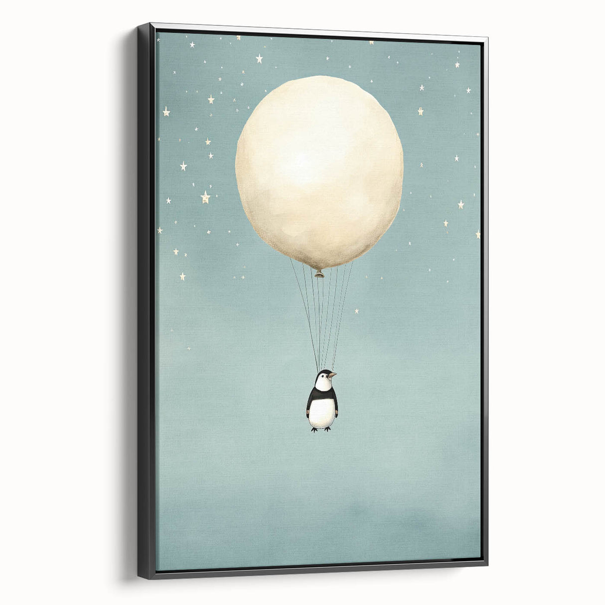Canvas Art for Kids – Dreamy Penguin Floating with Moon Balloon