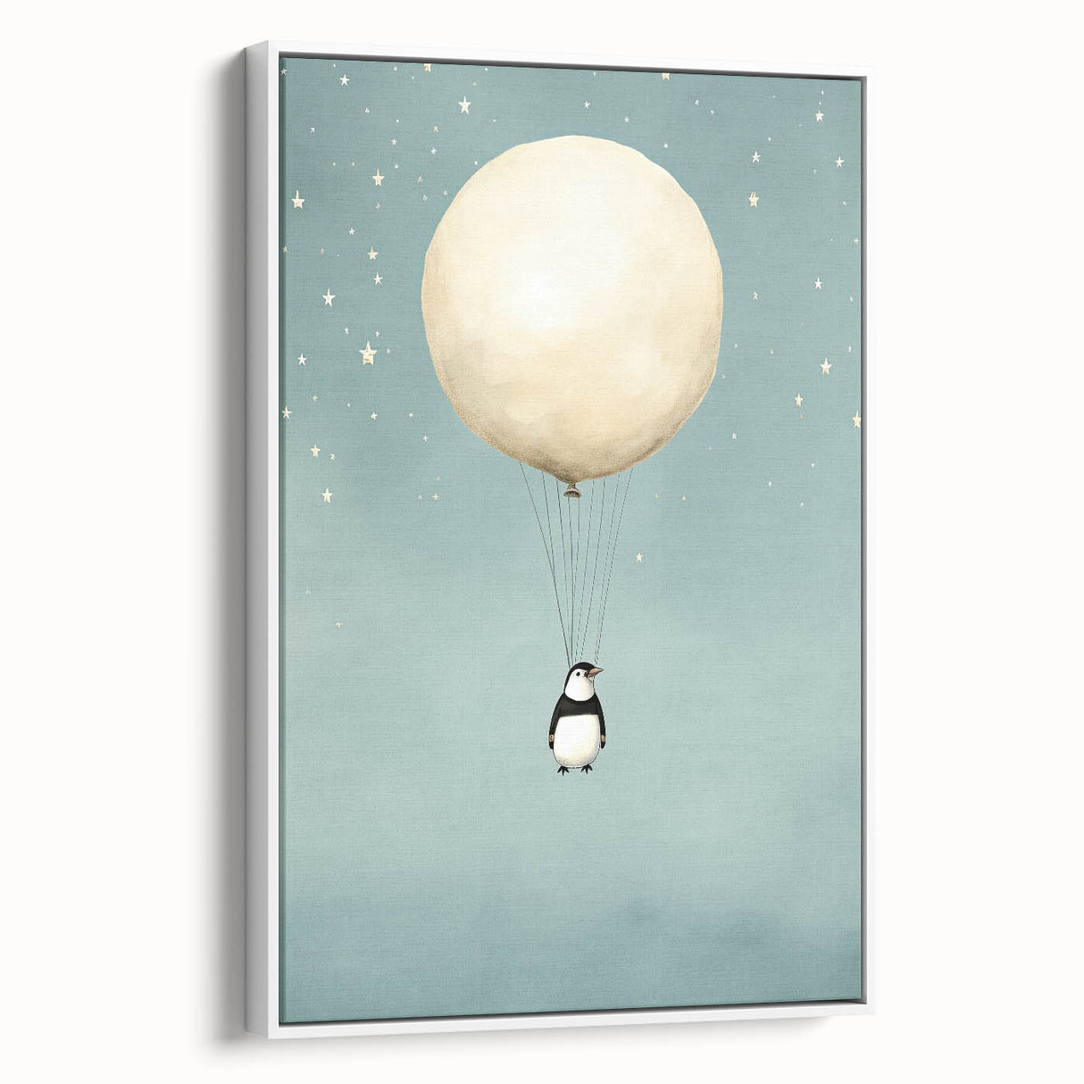 Canvas Art for Kids – Dreamy Penguin Floating with Moon Balloon