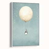 Canvas Art for Kids – Dreamy Penguin Floating with Moon Balloon