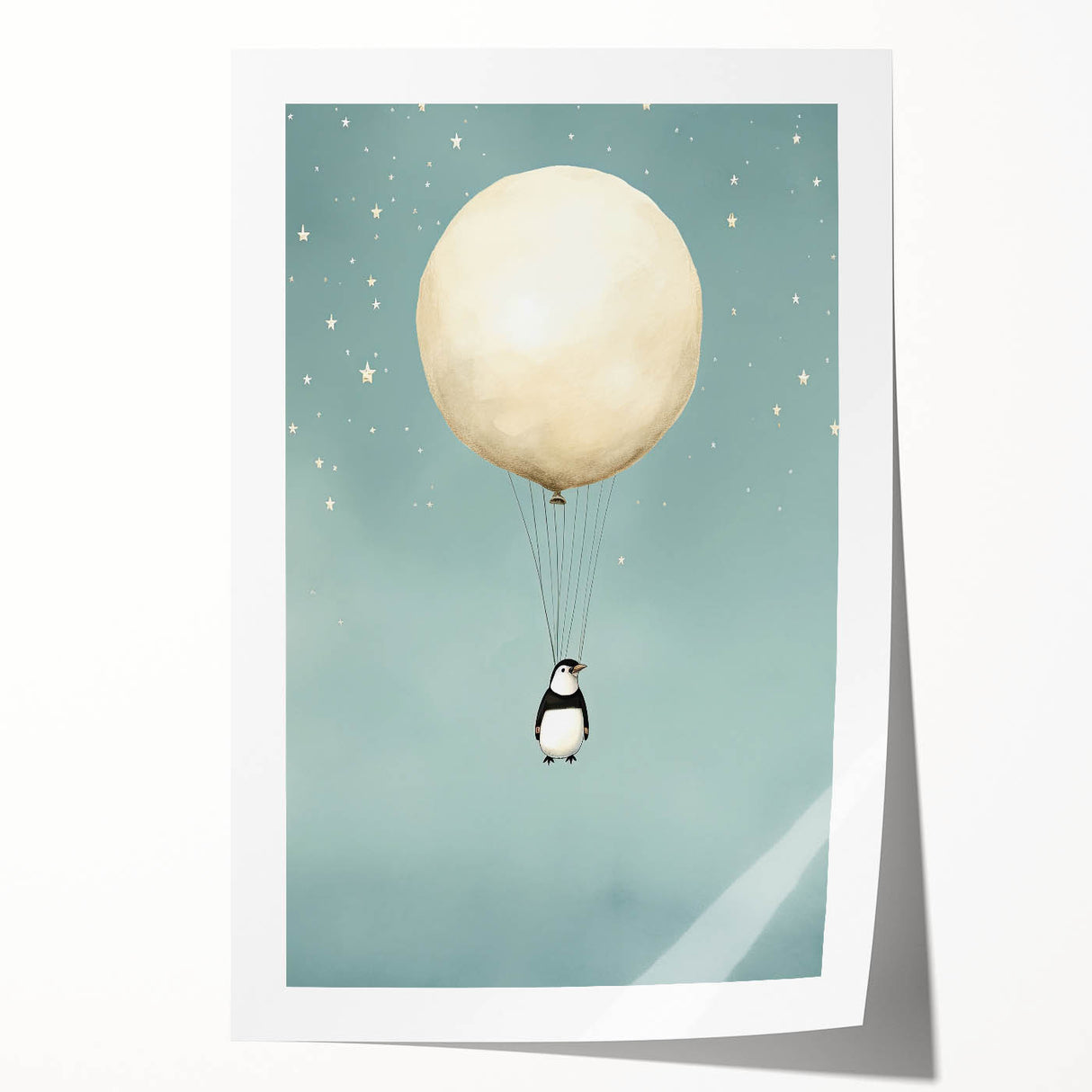 Canvas Art for Kids – Dreamy Penguin Floating with Moon Balloon