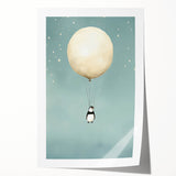 Canvas Art for Kids – Dreamy Penguin Floating with Moon Balloon