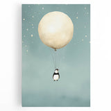 Canvas Art for Kids – Dreamy Penguin Floating with Moon Balloon