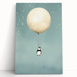Canvas Art for Kids – Dreamy Penguin Floating with Moon Balloon
