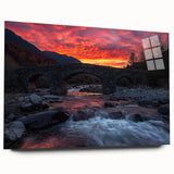 Acrylic glass landscape bridge design in side view, showcasing intricate patterns and vibrant colors, ideal for modern home decor or art displays.