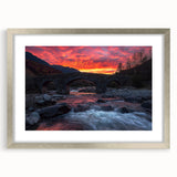 Silver landscape bridge frame with mat, showcasing a sleek front view, ideal for enhancing art displays or photos in modern decor settings. Perfect for showcasing cherished memories or artwork in a stylish manner.