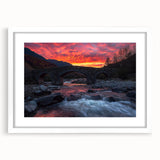 Landscape bridge frame featuring a sleek white mat, showcasing a modern design that enhances artwork presentation. Ideal for home decor and gallery displays, it offers a minimalist aesthetic perfect for various settings.