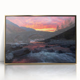 Framed acrylic landscape artwork of a golden bridge, showcasing intricate details and vibrant colors, perfect for modern home decor and art enthusiasts.