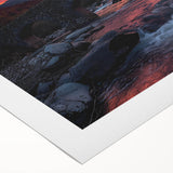 Rolled canvas artwork showcasing a vibrant landscape bridge design, featuring rich colors and intricate details, packaged securely in a protective cardboard tube.