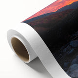 Rolled canvas showcasing a serene landscape bridge design in rich colors, featuring intricate details and textures, packaged securely in a durable cardboard tube for safe delivery.