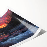 Rolled print showcasing a vibrant landscape bridge design in rich colors, elegantly displayed in a protective cardboard tube, ideal for art enthusiasts and home decor.