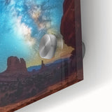 Close-up of vibrant acrylic landscape artwork depicting a dramatic canyon scene with rich colors and intricate details, perfect for home decor.