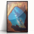 Framed acrylic landscape art depicting vibrant canyons with rich colors, featuring a sleek black frame, perfect for modern home decor. Ideal for nature enthusiasts.