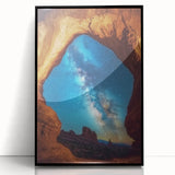 Framed acrylic landscape art depicting vibrant canyons with rich colors, featuring a sleek black frame, perfect for modern home decor. Ideal for nature enthusiasts.