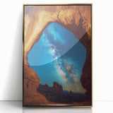 Framed acrylic artwork showcasing a vibrant landscape of canyons in rich gold tones, highlighting intricate details and textures, perfect for modern home decor.