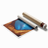 Stunning landscape rolled print showcasing vibrant canyon hues with intricate details, presented in a protective cardboard tube for easy storage and display.