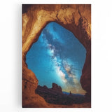 Stretched canvas artwork depicting a stunning landscape of colorful canyons under a blue sky, perfect for home decor. Ideal for nature lovers seeking vibrant wall art.