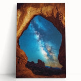 Stretched canvas artwork depicting a vibrant, abstract landscape of canyons in warm earth tones, ideal for modern home decor and art enthusiasts.