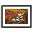 Black-framed landscape artwork featuring a serene countryside scene, elegantly matted to enhance visual appeal, perfect for home decor or office settings.